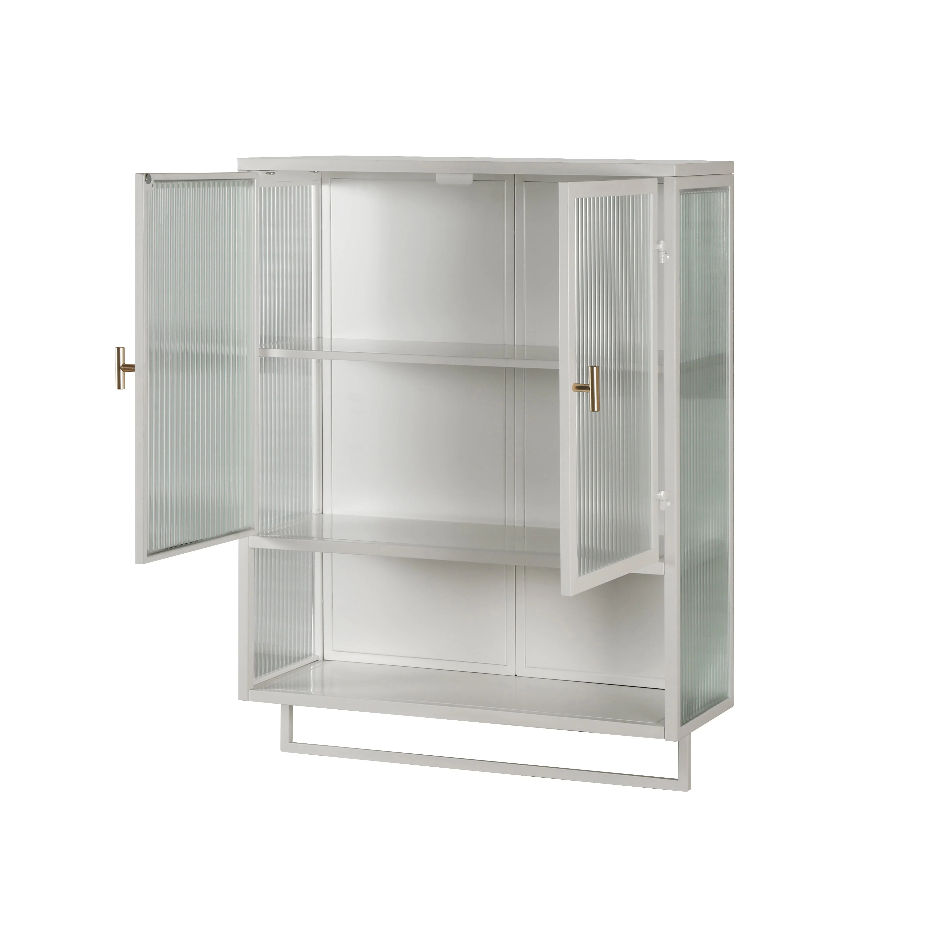 23.62"Glass Doors Modern Two-door Wall Cabinet with Featuring Two-tier Enclosed Storage an Open Shelf and Towel Rack - Image 10