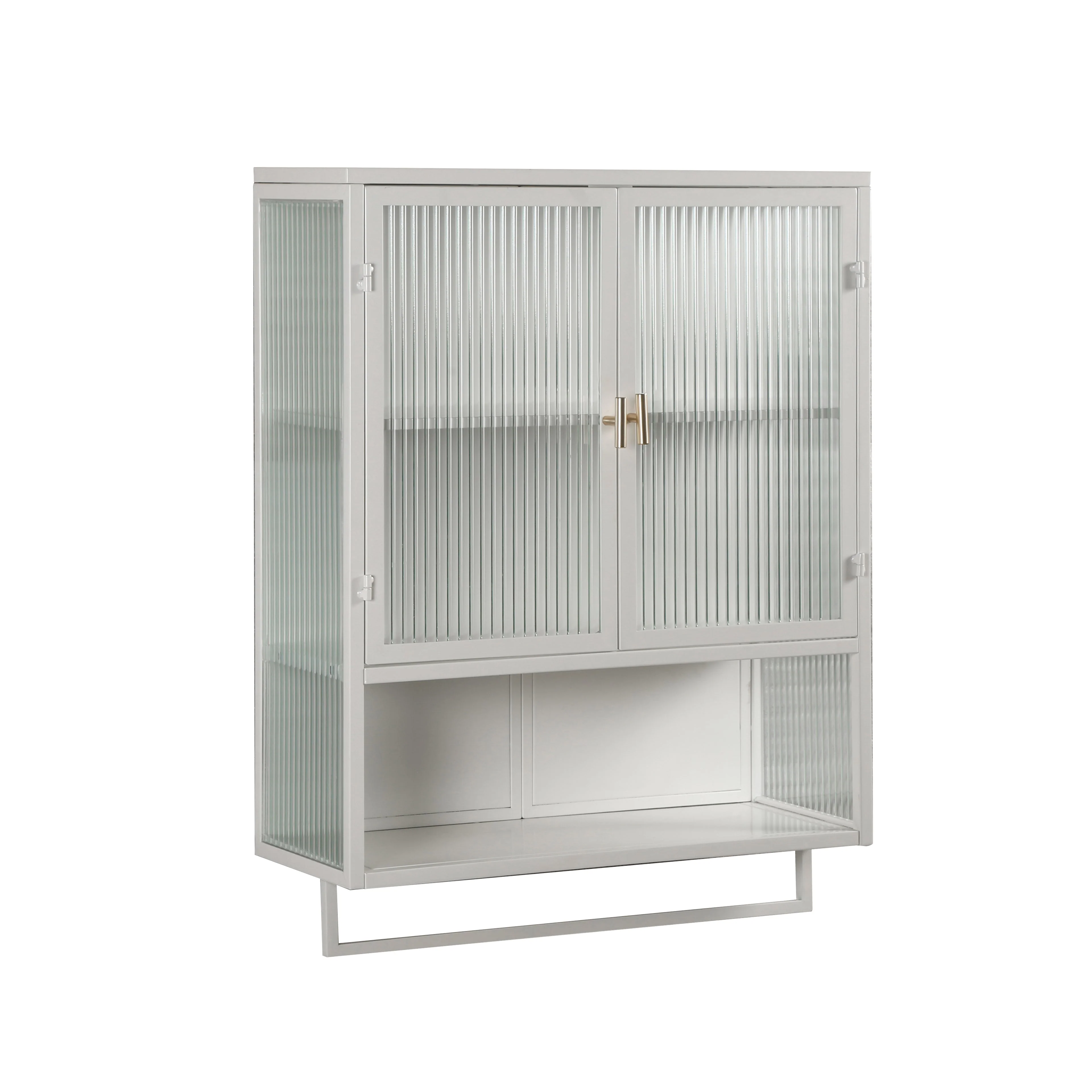 23.62"Glass Doors Modern Two-door Wall Cabinet with Featuring Two-tier Enclosed Storage an Open Shelf and Towel Rack - Image 11