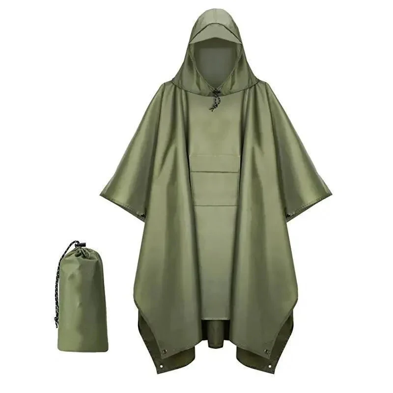 3 In 1 Outdoor Military Raincoat Hooded Sleeve Waterproof Rain Poncho Motorcycle Rain Cover Camping Hiking Travel Rainwear Tent - Image 3