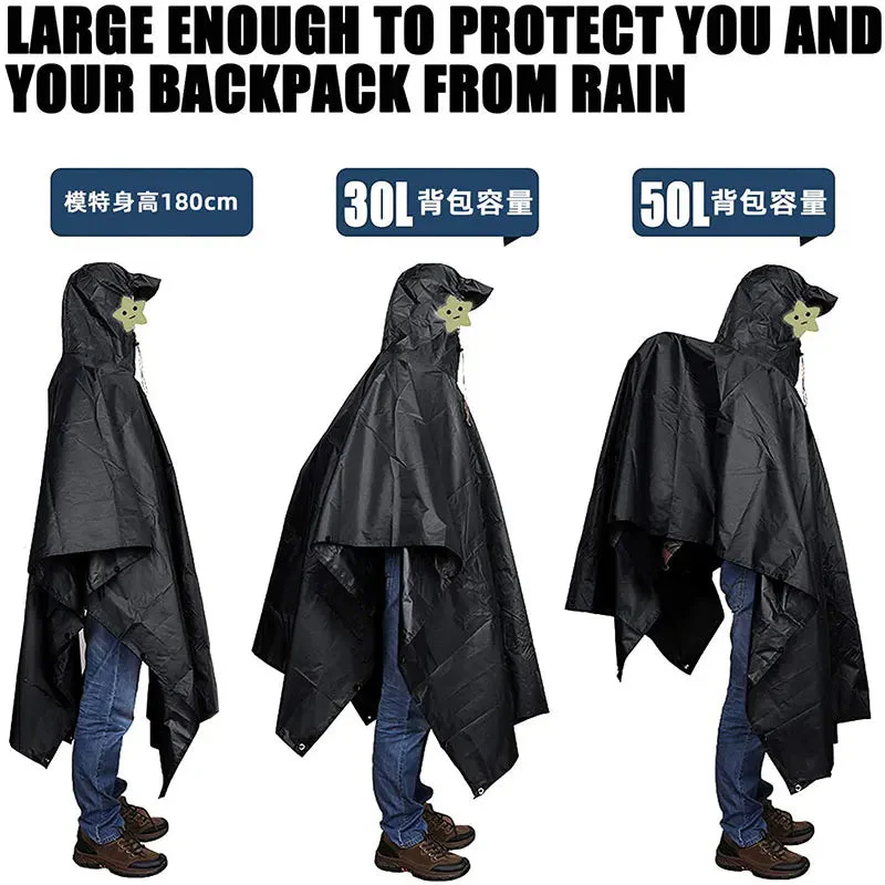 3 In 1 Outdoor Military Raincoat Hooded Sleeve Waterproof Rain Poncho Motorcycle Rain Cover Camping Hiking Travel Rainwear Tent - Image 6