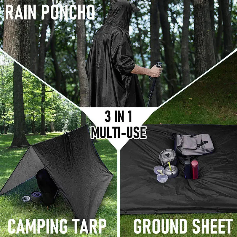 3 In 1 Outdoor Military Raincoat Hooded Sleeve Waterproof Rain Poncho Motorcycle Rain Cover Camping Hiking Travel Rainwear Tent - Image 8