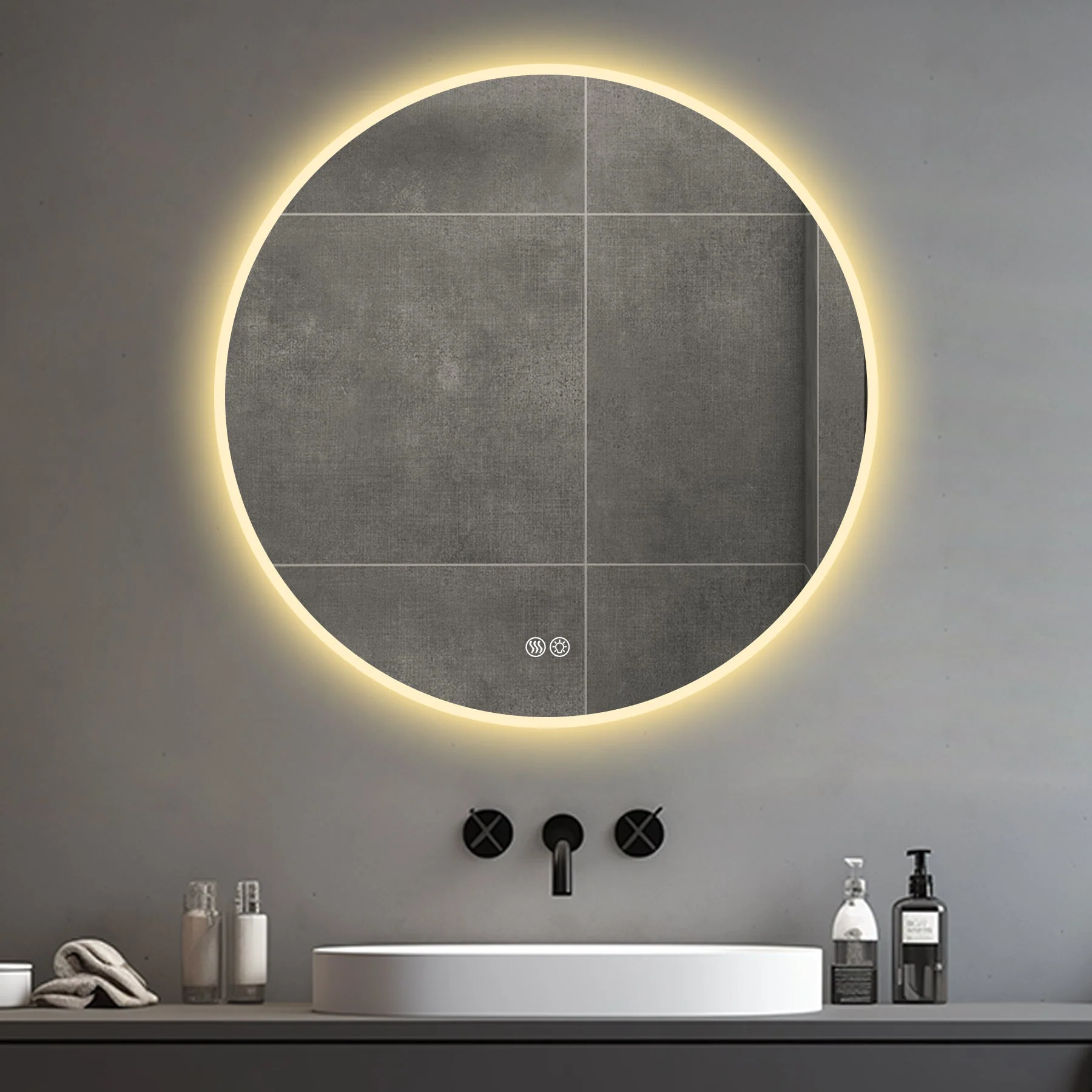 32” Round LED Bathroom Mirror – Anti-Fog, Silver, Dimmable Light - Image 3