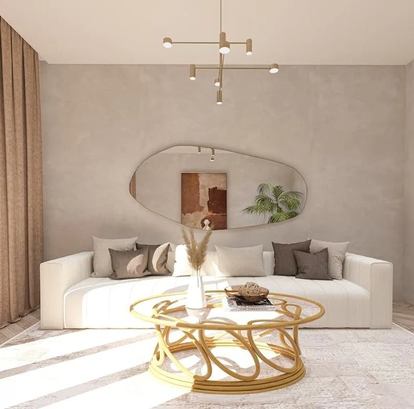 Asymmetrical Wooden Framed Wall Mirror - Modern Dressing Mirror for - Image 3