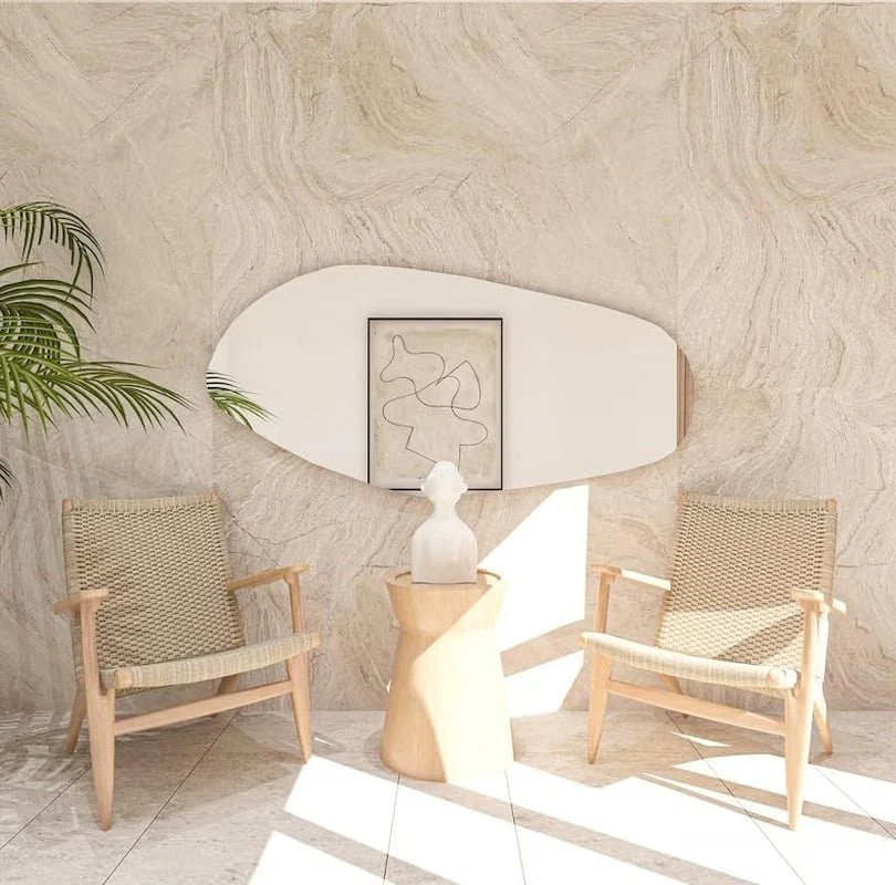 Asymmetrical Wooden Framed Wall Mirror - Modern Dressing Mirror for - Image 5