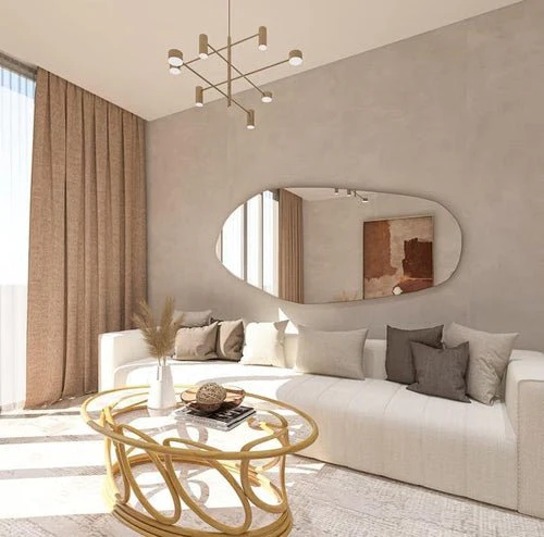 Asymmetrical Wooden Framed Wall Mirror - Modern Dressing Mirror for - Image 7