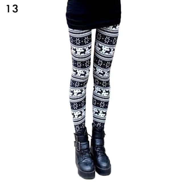 Christmas Print Leggings Women Slim Fit Elastic Pants Elk Snowflakes Striped Harajuke Leggings Female Flowers Pants Xmas Gifts - Image 10