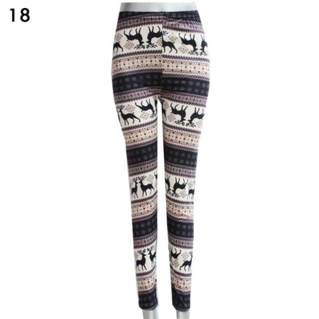 Christmas Print Leggings Women Slim Fit Elastic Pants Elk Snowflakes Striped Harajuke Leggings Female Flowers Pants Xmas Gifts - Image 12