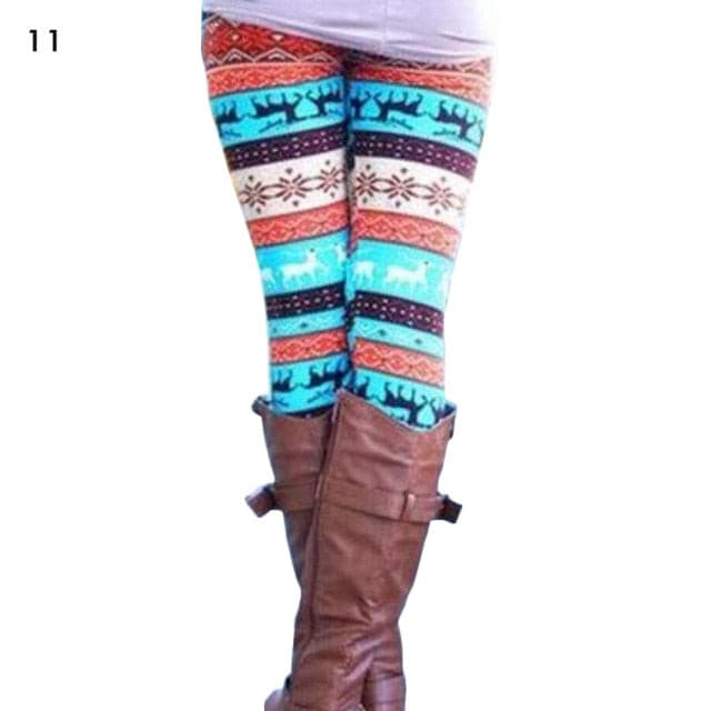 Christmas Print Leggings Women Slim Fit Elastic Pants Elk Snowflakes Striped Harajuke Leggings Female Flowers Pants Xmas Gifts - Image 5