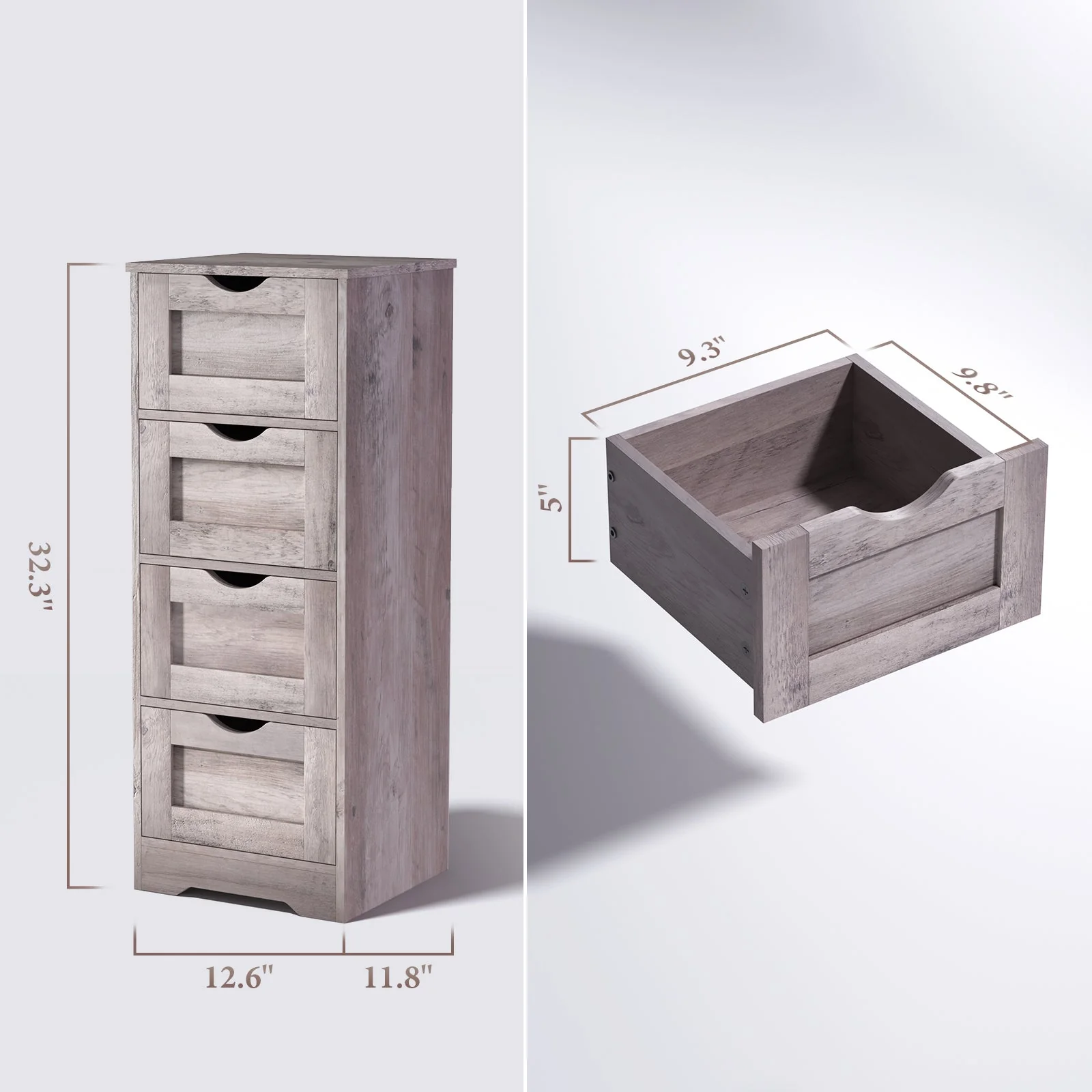 Floor Cabinet Wooden Storage Cabinet Home Office Living Room Bathroom Side Table Sturdy Modern 4 Drawers Grey - Image 11