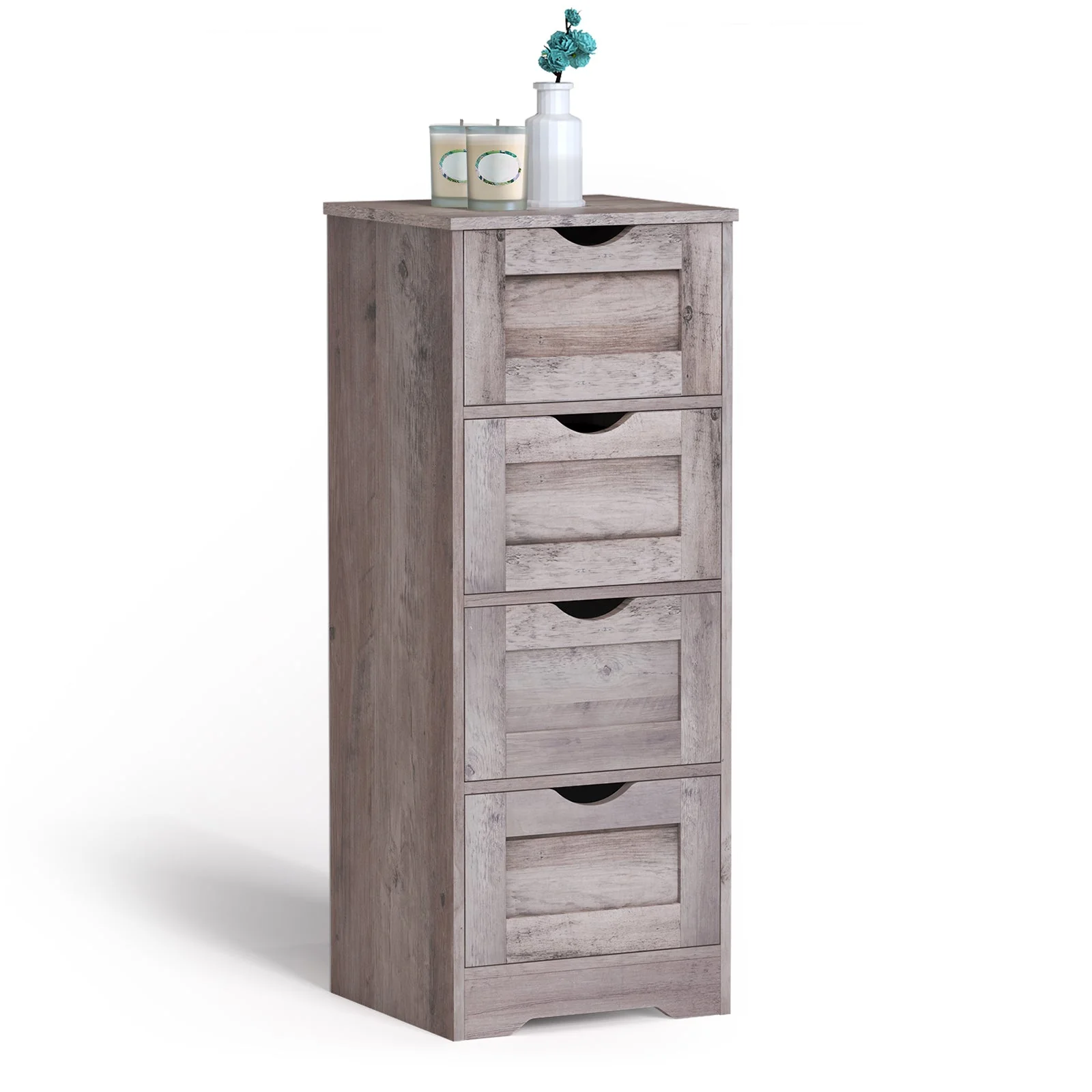 Floor Cabinet Wooden Storage Cabinet Home Office Living Room Bathroom Side Table Sturdy Modern 4 Drawers Grey - Image 12