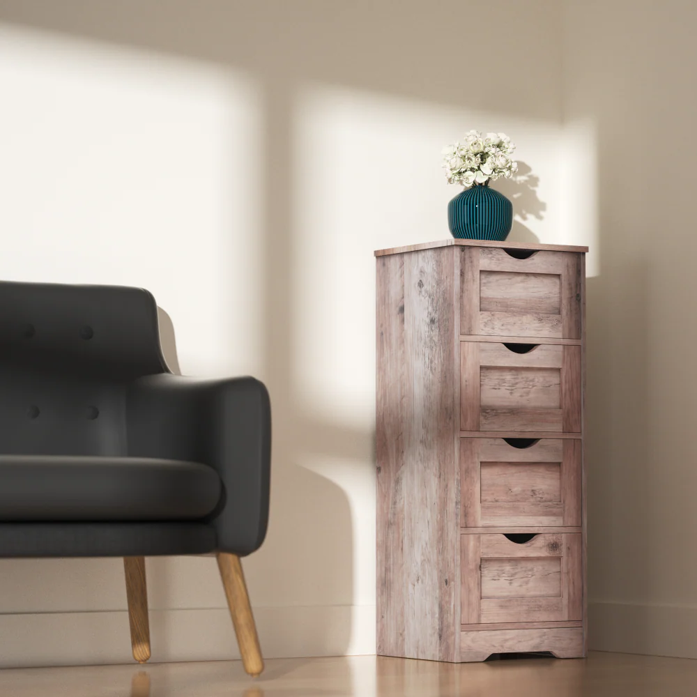 Floor Cabinet Wooden Storage Cabinet Home Office Living Room Bathroom Side Table Sturdy Modern 4 Drawers Grey - Image 4