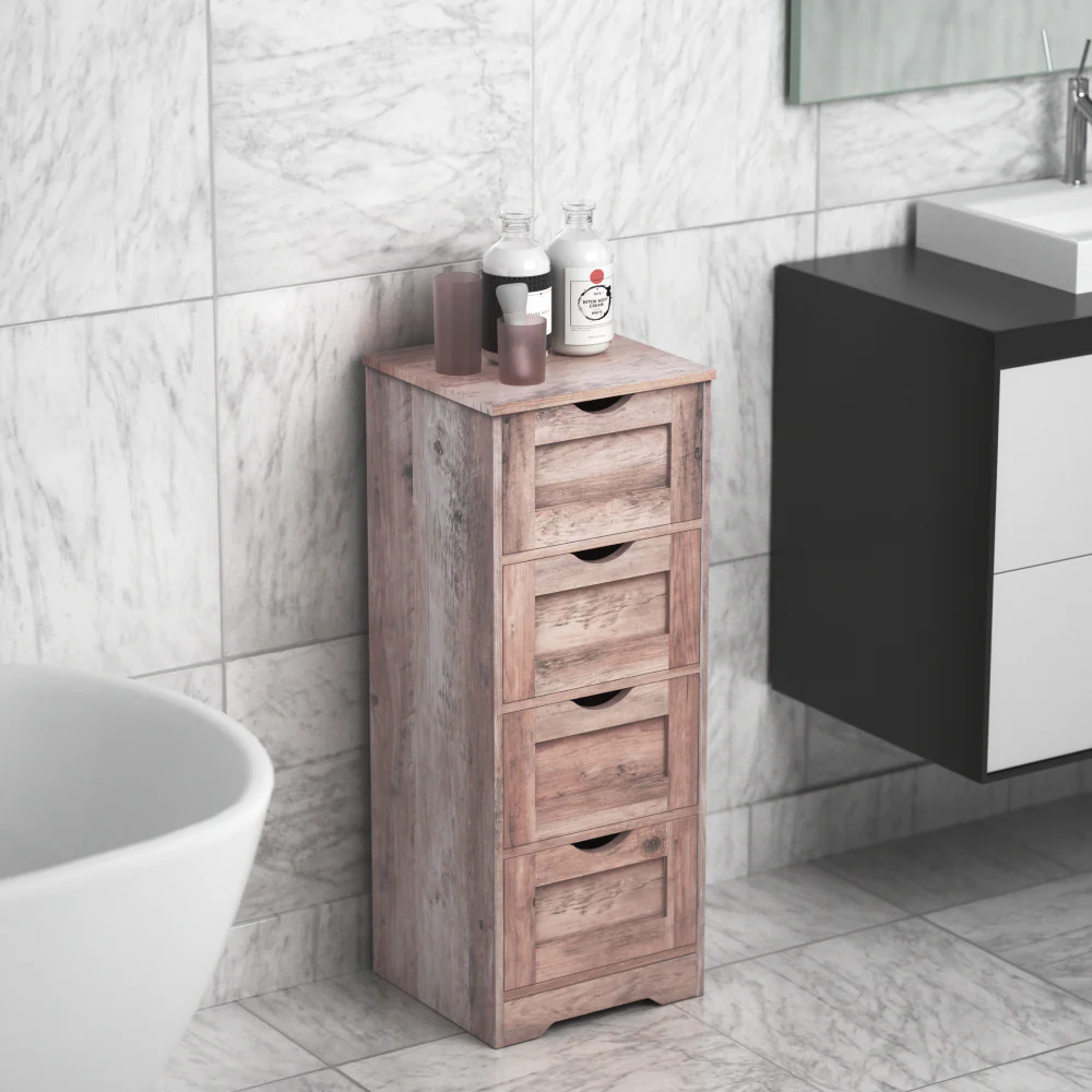 Floor Cabinet Wooden Storage Cabinet Home Office Living Room Bathroom Side Table Sturdy Modern 4 Drawers Grey - Image 5