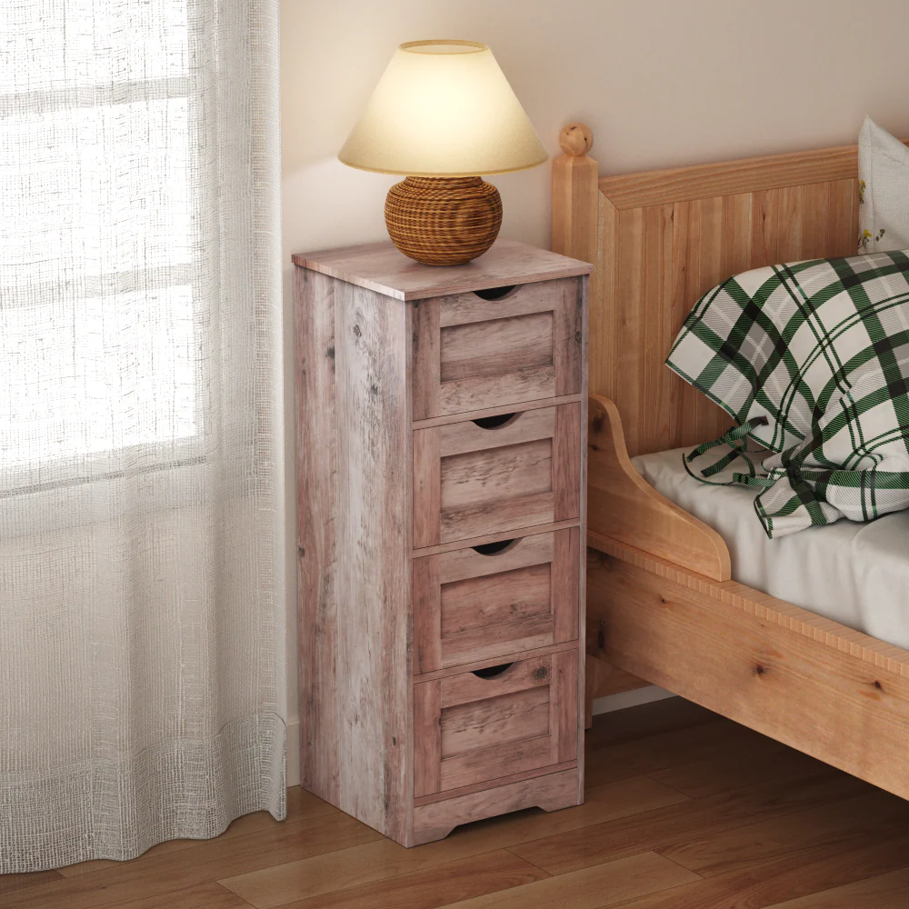 Floor Cabinet Wooden Storage Cabinet Home Office Living Room Bathroom Side Table Sturdy Modern 4 Drawers Grey - Image 6