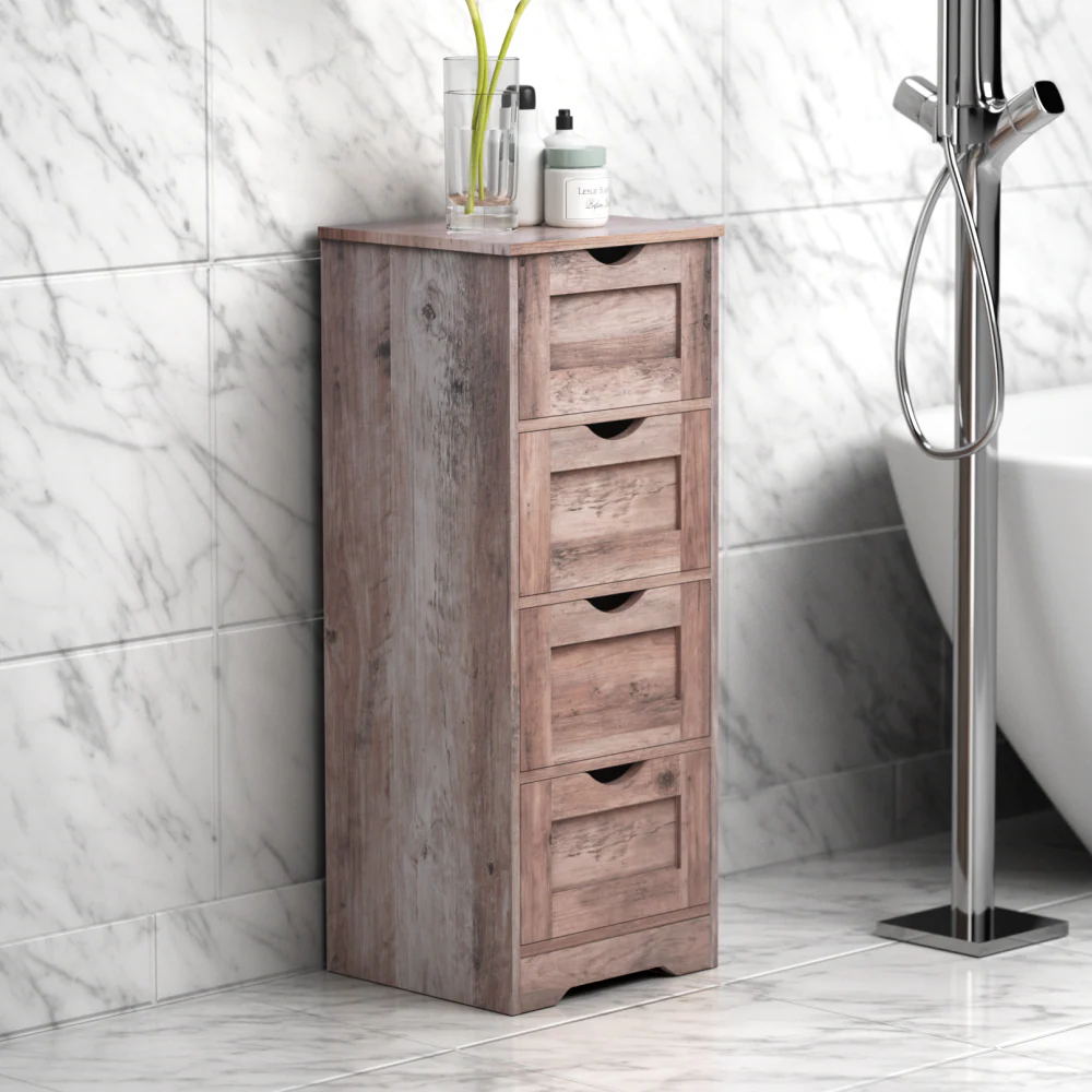 Floor Cabinet Wooden Storage Cabinet Home Office Living Room Bathroom Side Table Sturdy Modern 4 Drawers Grey - Image 8