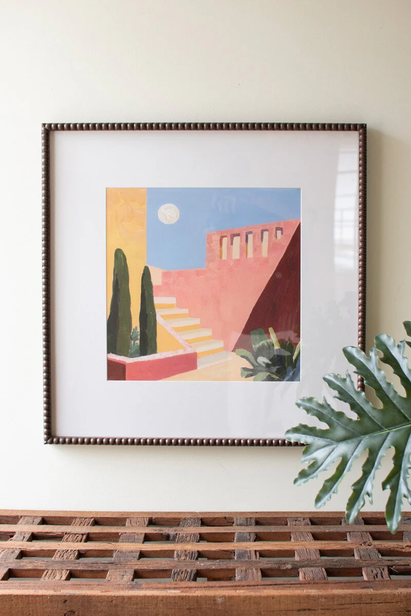 24"H FRAMED DESERT ARCHITECTURE PAINTING UNDER GLASS - Image 3