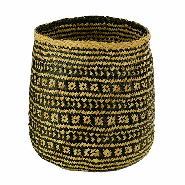 Handwoven Cylinder Basket in Black & Natural Seagrass - Image 3