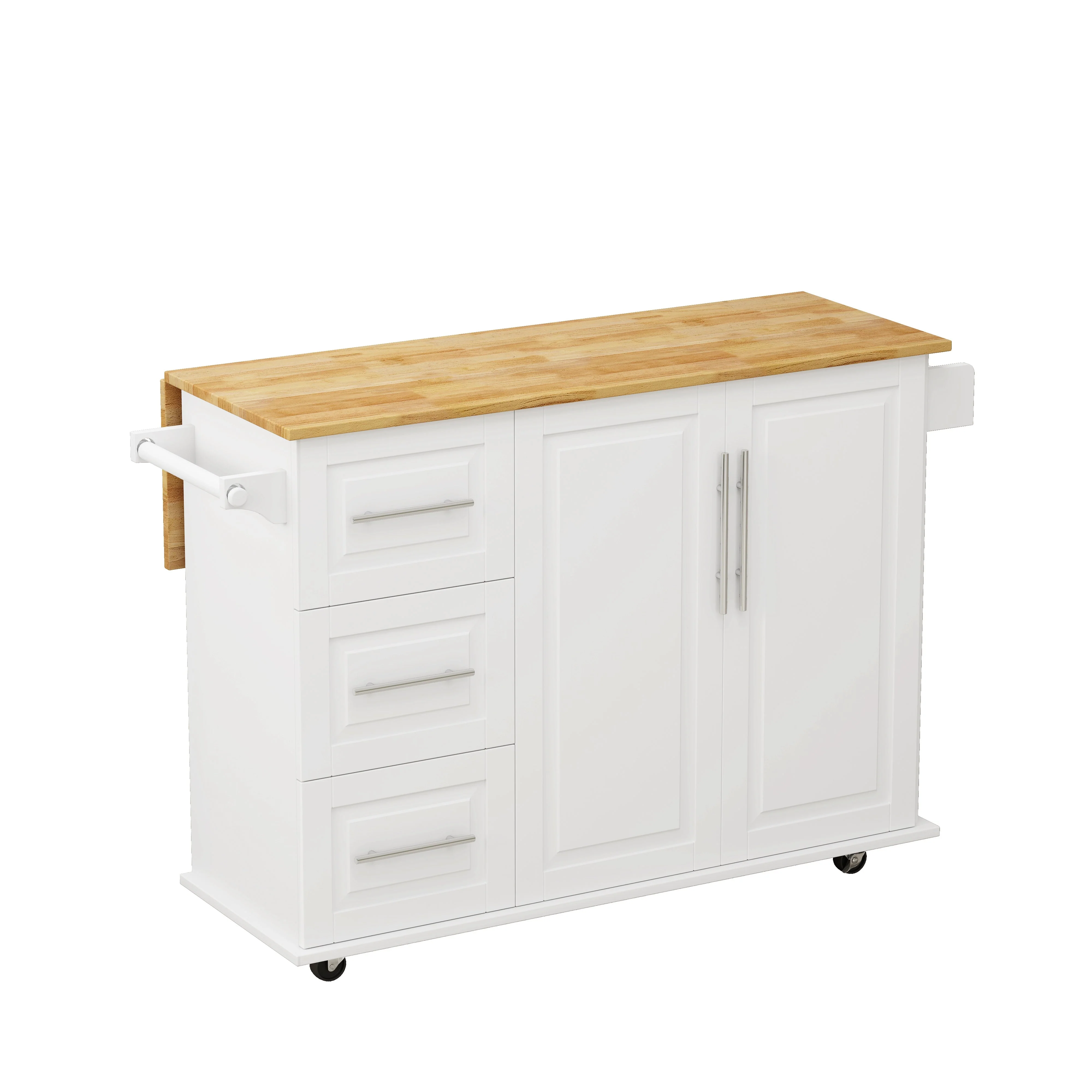 Kitchen Island Cart with 2 Door Cabinet and Three Drawers,43.31 Inch Width with Spice Rack,Towel Rack (White) - Image 4