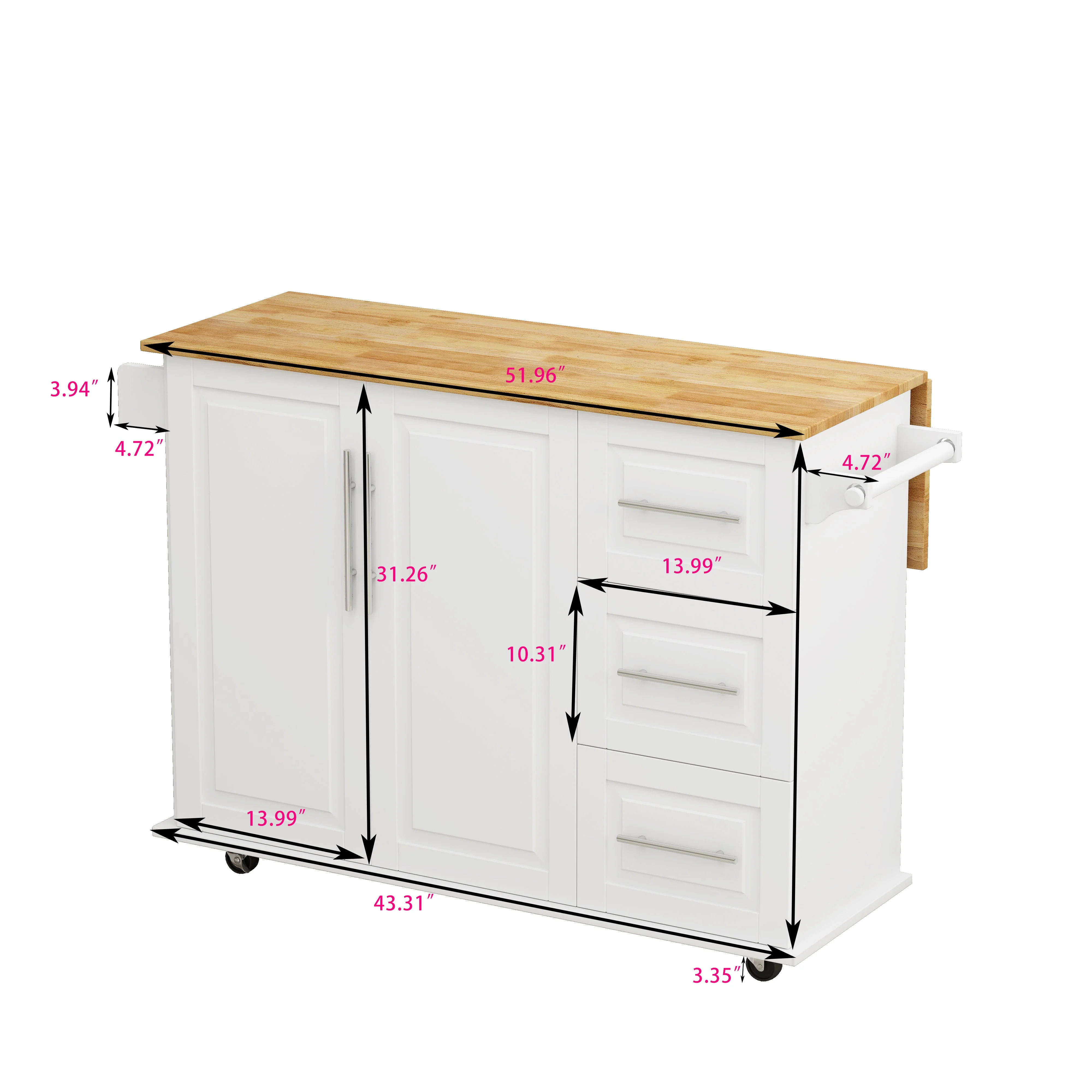 Kitchen Island Cart with 2 Door Cabinet and Three Drawers,43.31 Inch Width with Spice Rack,Towel Rack (White) - Image 8