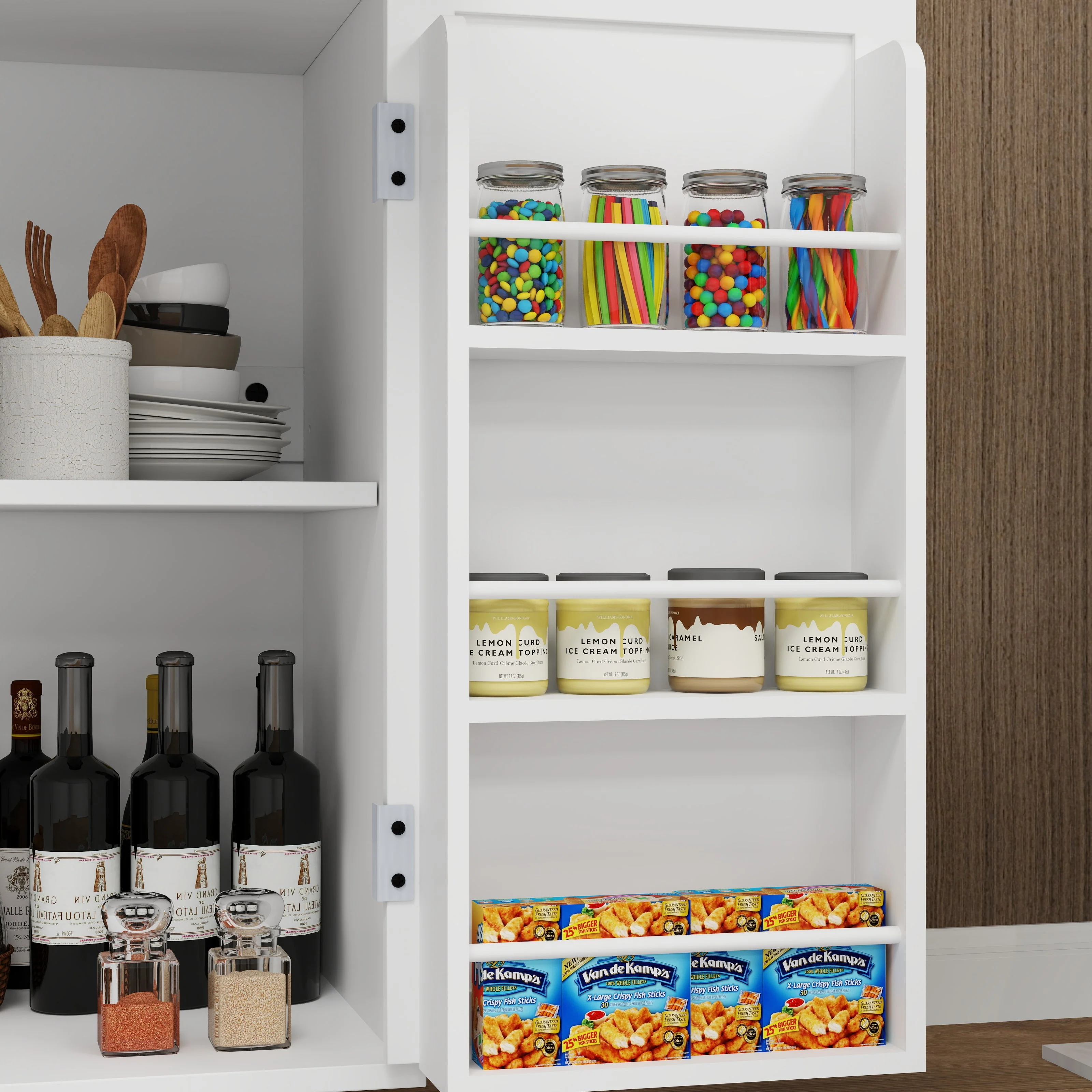 Kitchen island rolling trolley cart with 1 drawer & 2 doors with storage racks & Adjustable Shelves & towel rack - Image 3