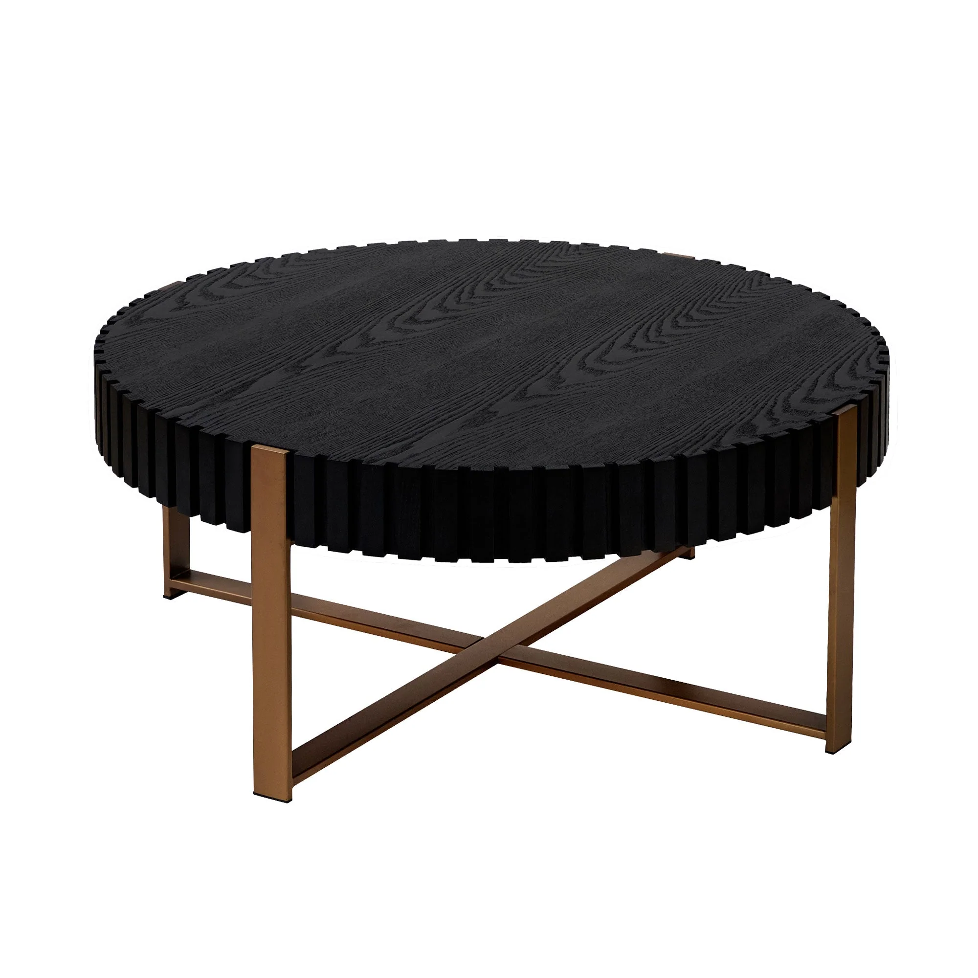 Modern Handcraft Drum Coffee Table 31.5 inch Round Coffee Table for Living Room,Small Coffee Table with Sturdy Pedestal,Black - Image 7