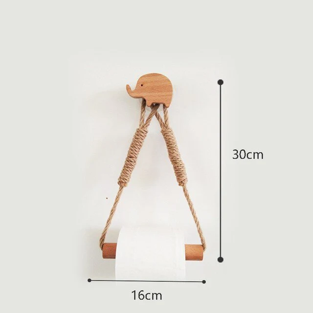 Nordic Indoor Wooden Solid Wood Hemp Rope Animal Tissue Holder Children's Room Decoration Wall Hanger Hemp Rope Hook Toilet Paper Holder - Image 11