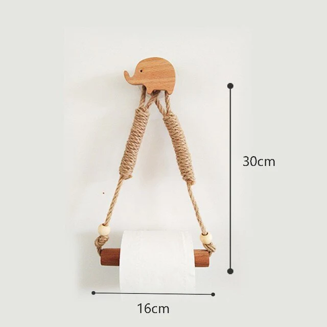 Nordic Indoor Wooden Solid Wood Hemp Rope Animal Tissue Holder Children's Room Decoration Wall Hanger Hemp Rope Hook Toilet Paper Holder - Image 14