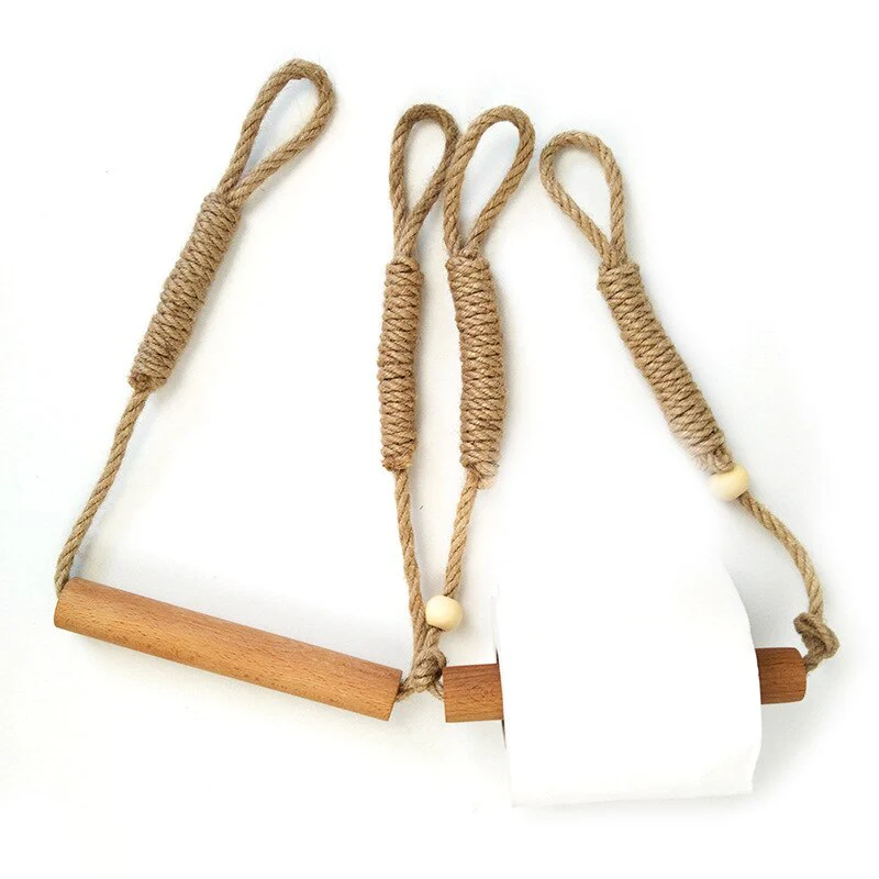 Nordic Indoor Wooden Solid Wood Hemp Rope Animal Tissue Holder Children's Room Decoration Wall Hanger Hemp Rope Hook Toilet Paper Holder - Image 3