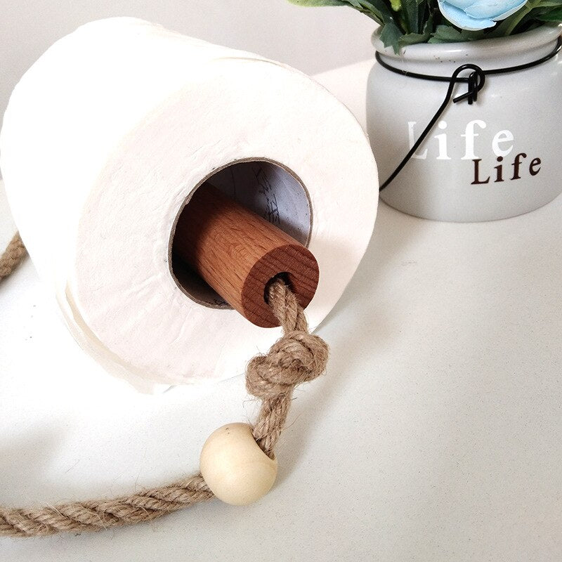 Nordic Indoor Wooden Solid Wood Hemp Rope Animal Tissue Holder Children's Room Decoration Wall Hanger Hemp Rope Hook Toilet Paper Holder - Image 4