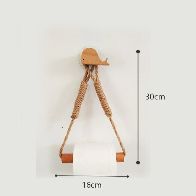 Nordic Indoor Wooden Solid Wood Hemp Rope Animal Tissue Holder Children's Room Decoration Wall Hanger Hemp Rope Hook Toilet Paper Holder - Image 7