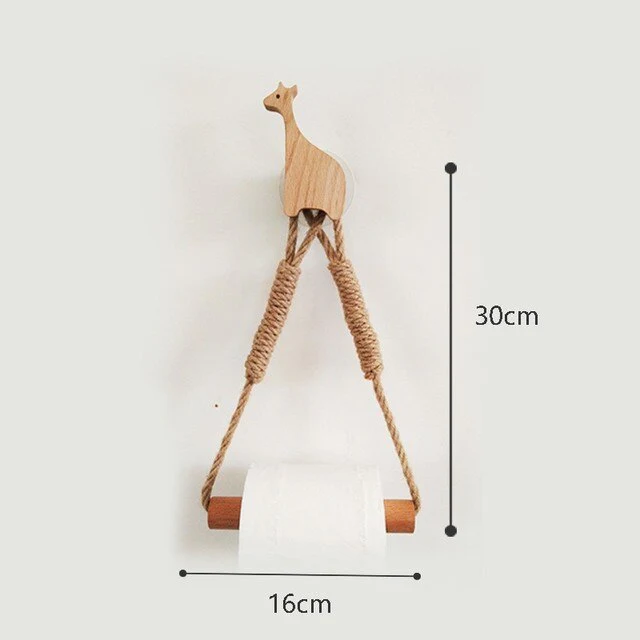 Nordic Indoor Wooden Solid Wood Hemp Rope Animal Tissue Holder Children's Room Decoration Wall Hanger Hemp Rope Hook Toilet Paper Holder - Image 9