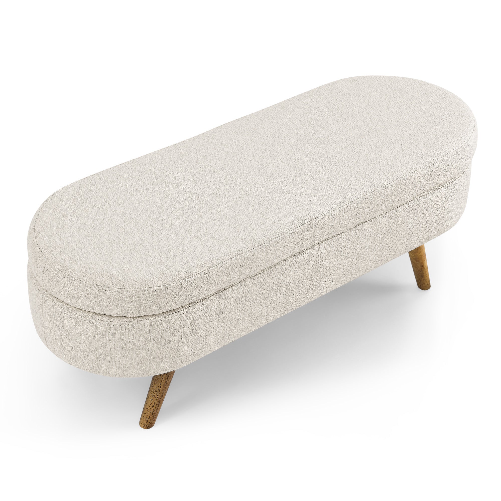 Ottoman Oval Storage Bench Rubber Wood Legs Beige(43.5"x16"x16") - Image 12