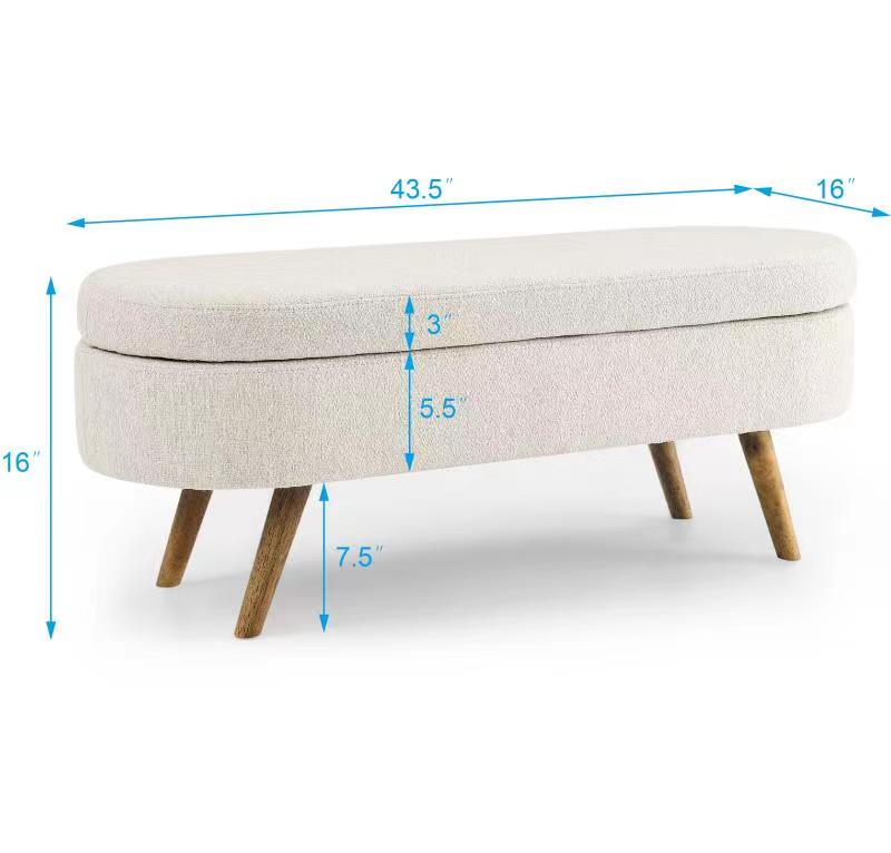 Ottoman Oval Storage Bench Rubber Wood Legs Beige(43.5"x16"x16") - Image 4