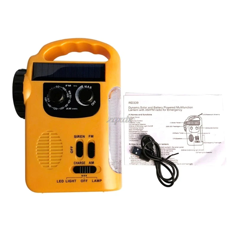 Outdoor Emergency Hand Crank Solar Dynamo AM/FM Radios Power Bank with LED Lamp - Image 6