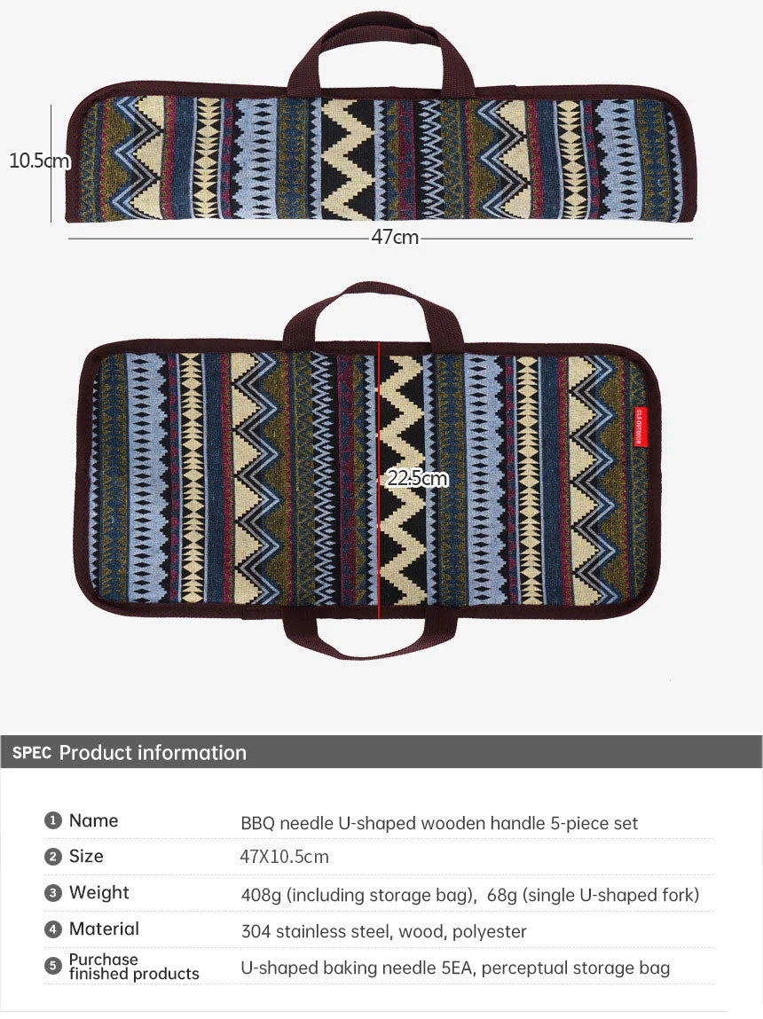 Outdoor Grill Grill Fork Wood Handle U Type Grill Pin Stainless Steel Grill Stick Wood Handle U Type Roast Pin Picnic Grill Meat - Image 11