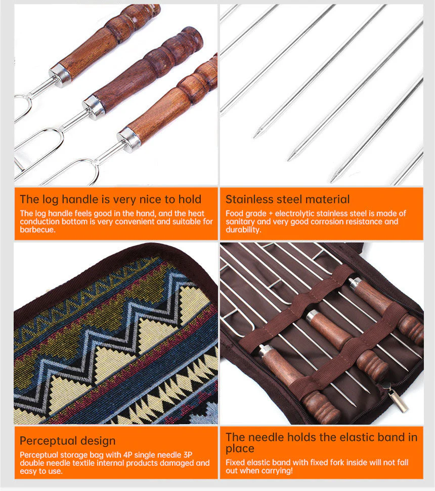 Outdoor Grill Grill Fork Wood Handle U Type Grill Pin Stainless Steel Grill Stick Wood Handle U Type Roast Pin Picnic Grill Meat - Image 12