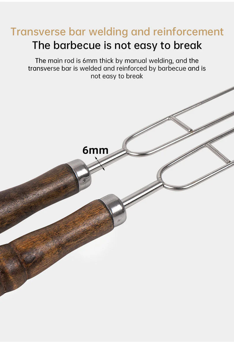 Outdoor Grill Grill Fork Wood Handle U Type Grill Pin Stainless Steel Grill Stick Wood Handle U Type Roast Pin Picnic Grill Meat - Image 17