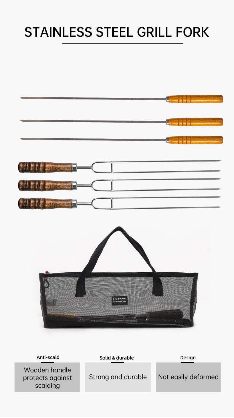 Outdoor Grill Grill Fork Wood Handle U Type Grill Pin Stainless Steel Grill Stick Wood Handle U Type Roast Pin Picnic Grill Meat - Image 19