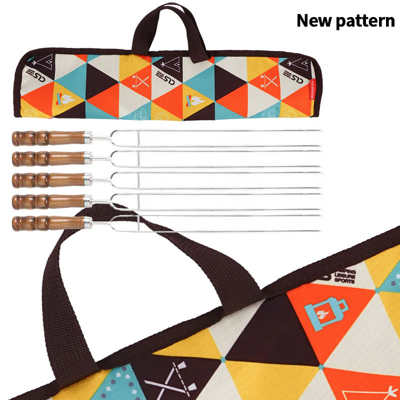 Outdoor Grill Grill Fork Wood Handle U Type Grill Pin Stainless Steel Grill Stick Wood Handle U Type Roast Pin Picnic Grill Meat - Image 6