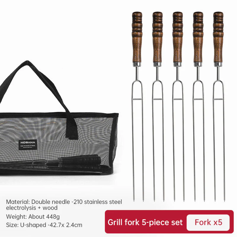 Outdoor Grill Grill Fork Wood Handle U Type Grill Pin Stainless Steel Grill Stick Wood Handle U Type Roast Pin Picnic Grill Meat - Image 7