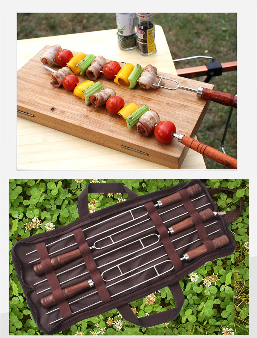 Outdoor Grill Grill Fork Wood Handle U Type Grill Pin Stainless Steel Grill Stick Wood Handle U Type Roast Pin Picnic Grill Meat - Image 8