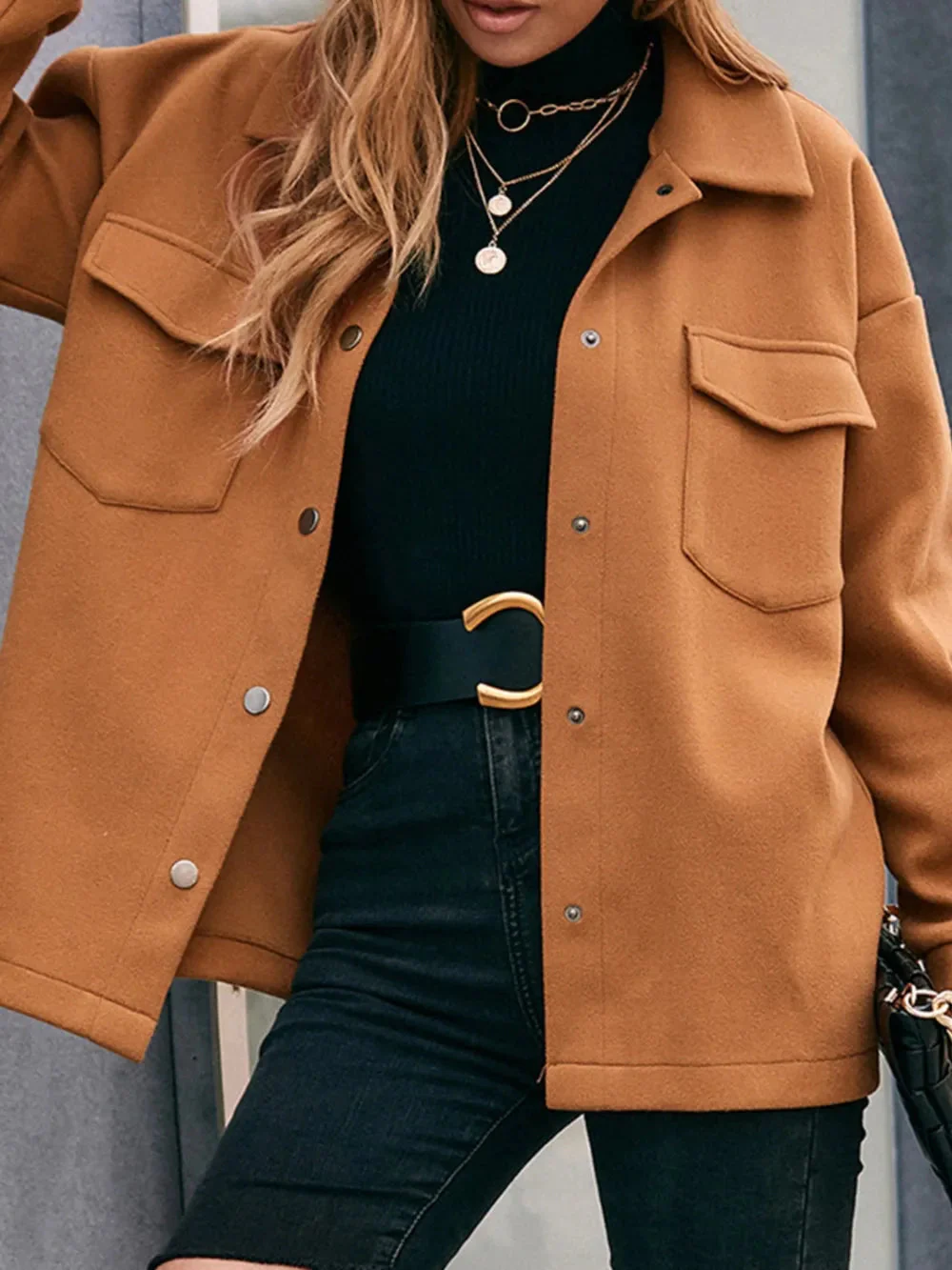 Pocketed Snap Down Dropped Shoulder Jacket - Image 4