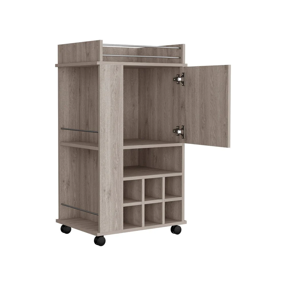 Reese Bar Cart – Modern Light Gray Bar Cabinet with Wine Storage - Image 3