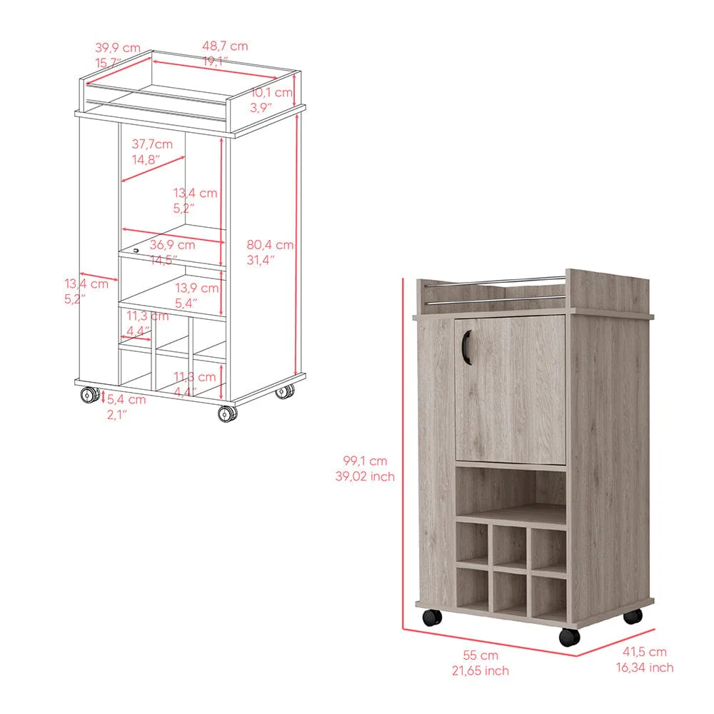 Reese Bar Cart – Modern Light Gray Bar Cabinet with Wine Storage - Image 4