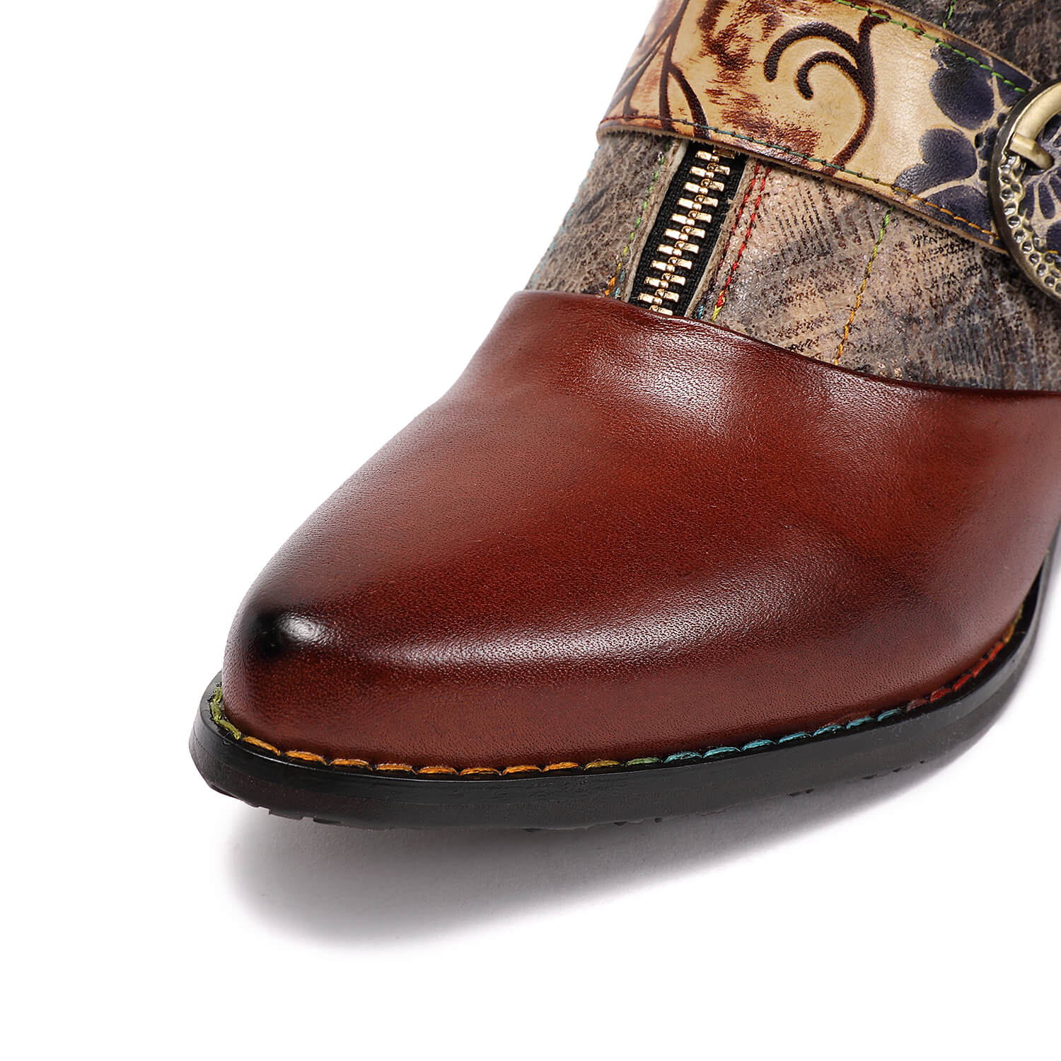 Retro Handmade Vintage Embossed Buckle Leather Boots - Image 10