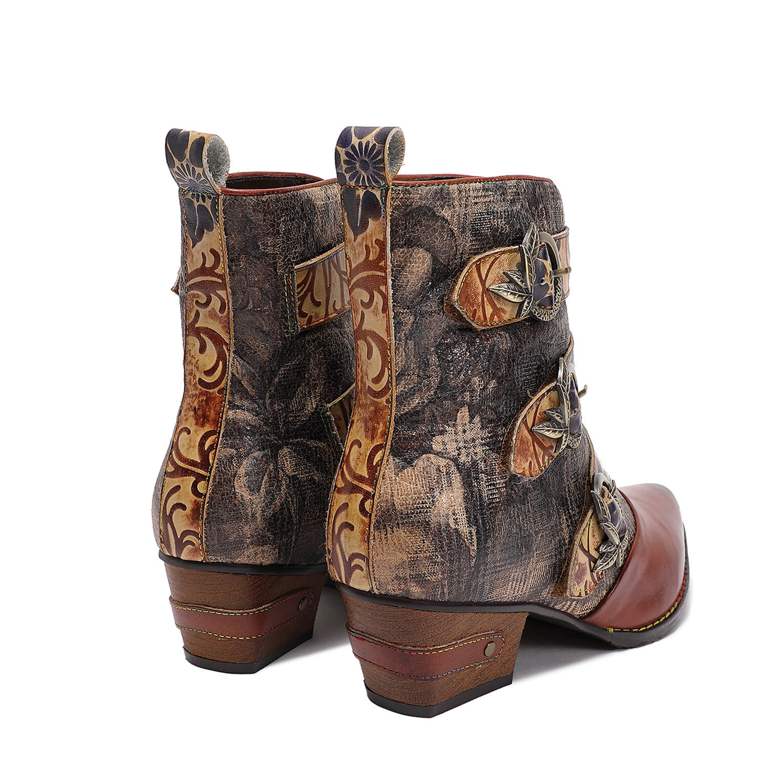 Retro Handmade Vintage Embossed Buckle Leather Boots - Image 4