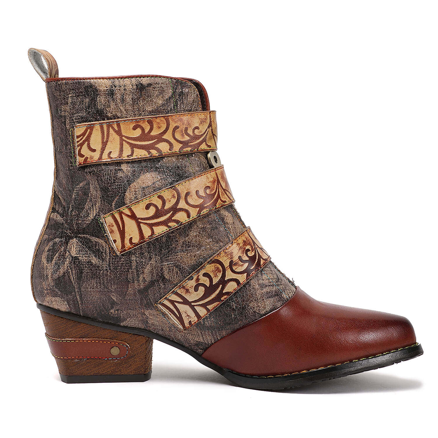 Retro Handmade Vintage Embossed Buckle Leather Boots - Image 5