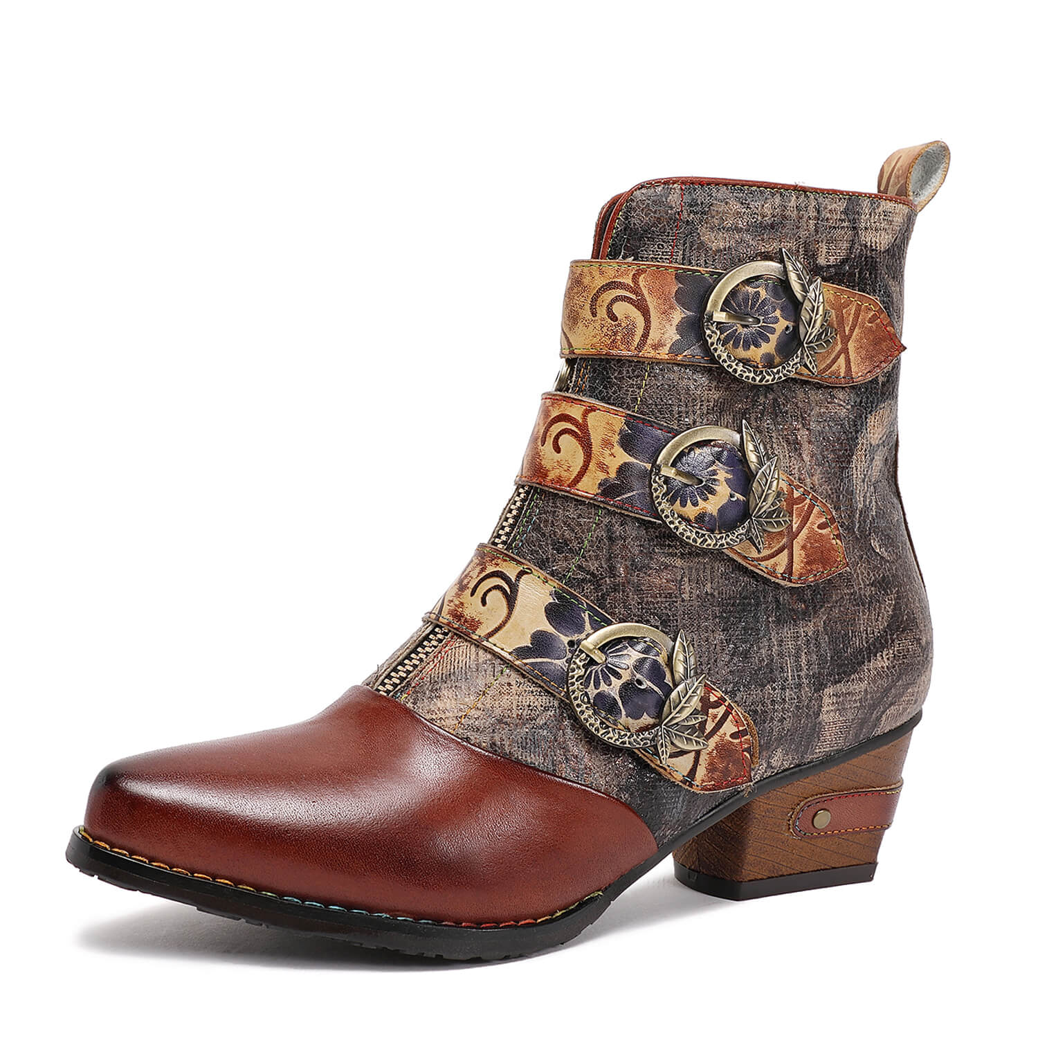 Retro Handmade Vintage Embossed Buckle Leather Boots - Image 6