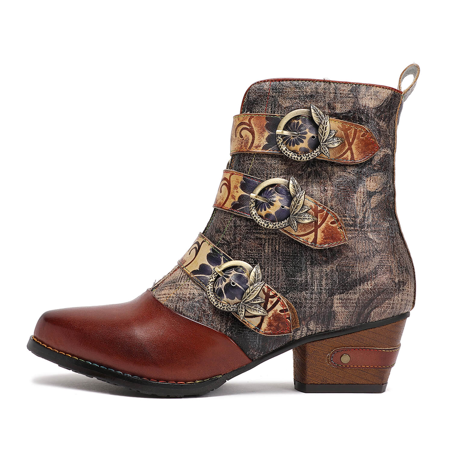 Retro Handmade Vintage Embossed Buckle Leather Boots - Image 7