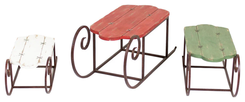 Set of 3 Painted Wood and Metal Sleighs - Image 3
