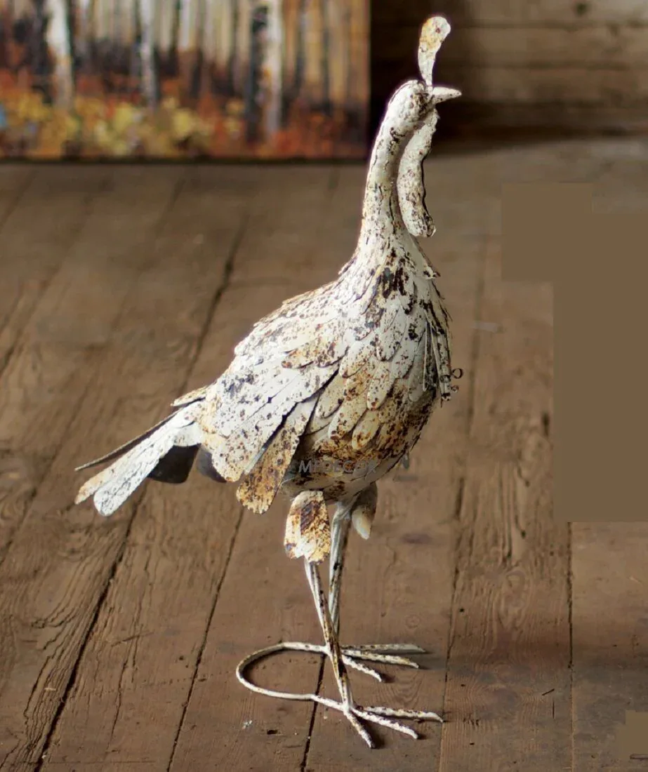 Set of 2 Antique White Metal Turkeys - Image 3